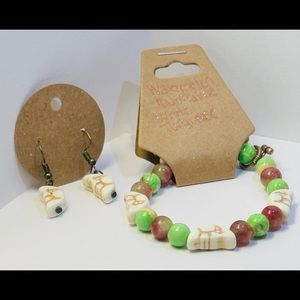 Watermelon 🍉 Tourmaline handmade bracelet and earring set